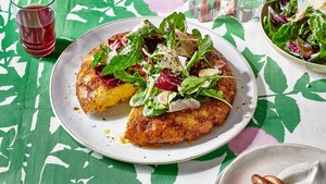 Tater Tot Egg Bake With Bitter Greens Salad