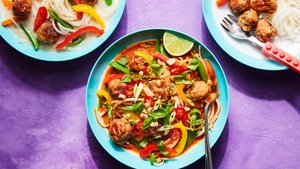 Thai Turkey Meatballs with Coconut Broth and Noodles