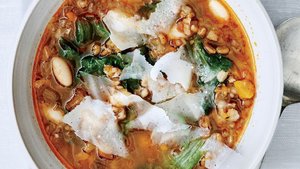 Toasted Spelt Soup with Escarole and White Beans