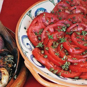 Tomato Salad with Shallot Vinaigrette, Capers, and Basil