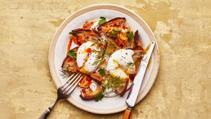 Turkish-Style Poached Eggs With Brown Butter Garlic Chips