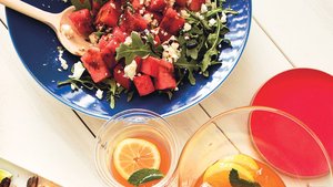 Watermelon, Feta, and Arugula Salad with Balsamic Glaze