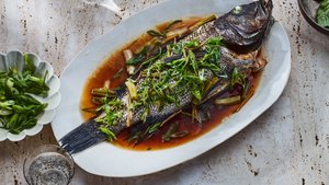 Whole Black Bass with Ginger and Scallions