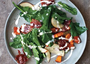 Wilted Greens Salad with Squash, Apples, and Country Ham