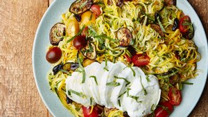 Zucchini "Noodles" With Eggplant and Tomatoes