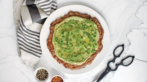 Zucchini Pizza Crust With Lemony Pea Pesto